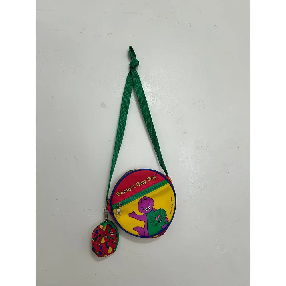 Vintage 1992 Barney & Baby Bop Round Crossbody Purse with Coin Pouch Yellow‎ 90s